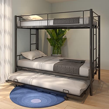 Heavy Duty CALABASH Twin Over Twin Metal Bunk Bed with Trundle