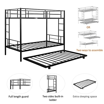 Heavy Duty CALABASH Twin Over Twin Metal Bunk Bed with Trundle