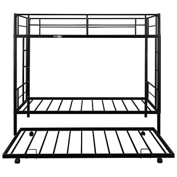 Heavy Duty CALABASH Twin Over Twin Metal Bunk Bed with Trundle