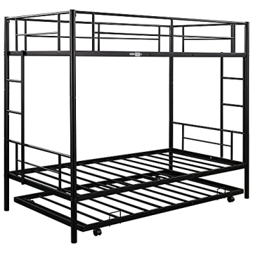 Heavy Duty CALABASH Twin Over Twin Metal Bunk Bed with Trundle