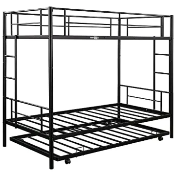 Heavy Duty CALABASH Twin Over Twin Metal Bunk Bed with Trundle