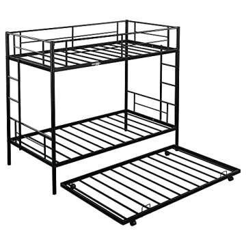Heavy Duty CALABASH Twin Over Twin Metal Bunk Bed with Trundle