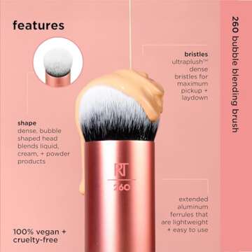 Real Techniques Bubble Blending Makeup Brush, Multipurpose Foundation Brush For Liquid, Cream, & Powder Products, Unique Round Brush Head, Synthetic Bristles, Vegan & Cruelty Free, 1 Count
