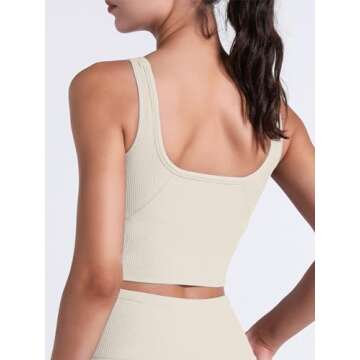 FelFory Longline Sports Bra Tank Top Bra Top for Women Seamless Sports Bra Ribbed Workout Tops Padde...
