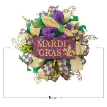 Colorful Mardi Gras Wreath for Front Door Decor