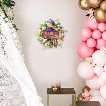 Colorful Mardi Gras Wreath for Front Door Decor