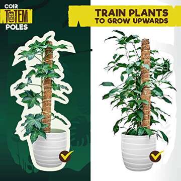 Totem Monkey Moss Pole for Plants Monstera - 26.4 Inch Coir Totem Plant Support - 2 x 15.7 Inch Coco Sticks for Climbing Indoor Potted Plants - 20 Paper Twist Ties - Train Creeper House Plants Grow
