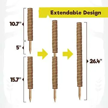 Totem Monkey Moss Pole for Plants Monstera - 26.4 Inch Coir Totem Plant Support - 2 x 15.7 Inch Coco Sticks for Climbing Indoor Potted Plants - 20 Paper Twist Ties - Train Creeper House Plants Grow