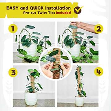 Totem Monkey Moss Pole for Plants Monstera - 26.4 Inch Coir Totem Plant Support - 2 x 15.7 Inch Coco Sticks for Climbing Indoor Potted Plants - 20 Paper Twist Ties - Train Creeper House Plants Grow