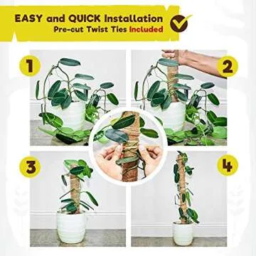 Totem Monkey Moss Pole for Plants Monstera - 26.4 Inch Coir Totem Plant Support - 2 x 15.7 Inch Coco Sticks for Climbing Indoor Potted Plants - 20 Paper Twist Ties - Train Creeper House Plants Grow