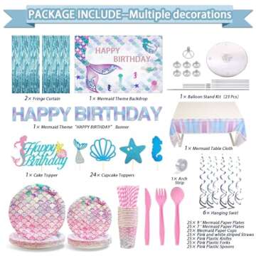 UJoyant 299 Pcs Mermaid Birthday Decorations, Mermaid Party Decorations Kit - Disposable Dinnerware ...