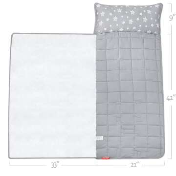 Moonsea Toddler Nap Mat with Pillow and Fleece Minky Blanket, Lightweight, Soft Perfect for Kids Preschool, Daycare, Travel Sleeping Bag Boys and Girls, 21" x 50" Fit Standard Cot