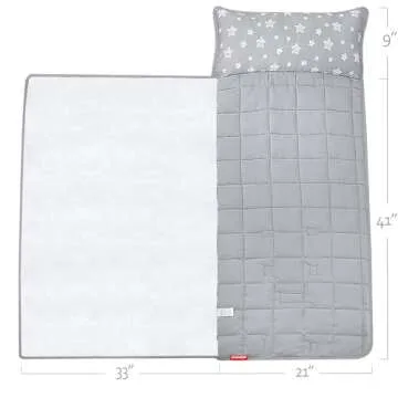 Moonsea Toddler Nap Mat with Pillow and Fleece Minky Blanket, Lightweight, Soft Perfect for Kids Preschool, Daycare, Travel Sleeping Bag Boys and Girls, 21" x 50" Fit Standard Cot