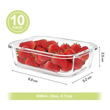 Bayco 10 Pack Glass Meal Prep Containers, Glass Food Storage Containers with Lids, Airtight Glass Lu...
