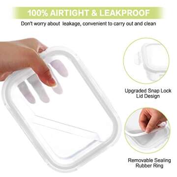 Bayco 10 Pack Glass Meal Prep Containers, Glass Food Storage Containers with Lids, Airtight Glass Lunch Bento Boxes, BPA-Free & Leak Proof (10 lids & 10 Containers) - White