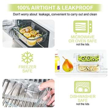 Bayco 10 Pack Glass Meal Prep Containers, Glass Food Storage Containers with Lids, Airtight Glass Lunch Bento Boxes, BPA-Free & Leak Proof (10 lids & 10 Containers) - White