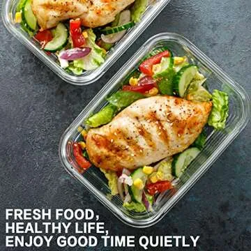 Bayco 10 Pack Glass Meal Prep Containers, Glass Food Storage Containers with Lids, Airtight Glass Lunch Bento Boxes, BPA-Free & Leak Proof (10 lids & 10 Containers) - White