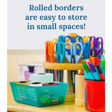 Carson Dellosa 65 Feet of Sea Glass Green Bulletin Board Border, Scalloped Border Trim, Spring Bulletin Board Decorations, Rolled Light Blue Classroom Border for Bulletin Board, and Classroom Décor