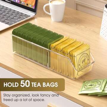 MaxGear Tea Bag Organizer Clear Plastic Tea Bag Storage Holder for Pantry, Kitchen, Cabinet, Countertop, 1 Pack