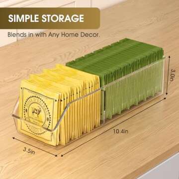 MaxGear Tea Bag Organizer Clear Plastic Tea Bag Storage Holder for Pantry, Kitchen, Cabinet, Countertop, 1 Pack