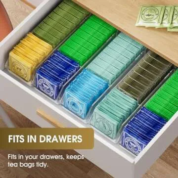 MaxGear Tea Bag Organizer Clear Plastic Tea Bag Storage Holder for Pantry, Kitchen, Cabinet, Countertop, 1 Pack