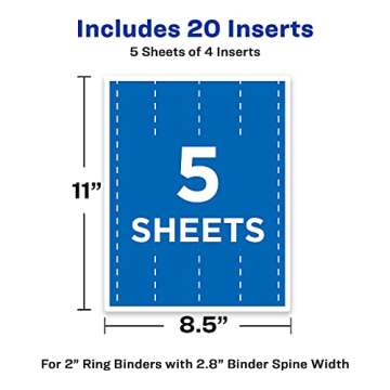 Avery Binder Spine Inserts, for 2 Inch Ring Binders with 2.8" Spine Width, 20 Cardstock View Binder Spine ID Inserts (89107)