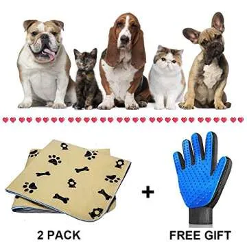 Washable Pee Pads for Dogs + Pet Grooming Gloves - Waterproof & Non-Slip Fast Absorbing Puppy Potty Training Pads,Reusable Whelping Pads, Pee Pad for Guinea Pig Cage,Dog Playpen Mat