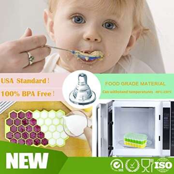 Farielyn-X Ice Cube Trays,2 Pack Food Grade Silicone Rubber Flexible and BPA Free 74 Cubes Ice Trays with Lid Stackable Easy Release Mini Cocktail Whiskey Ice Cube Mold Storage Containers-Green&Yellow