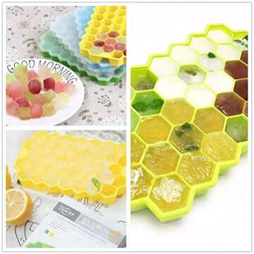 Farielyn-X Ice Cube Trays,2 Pack Food Grade Silicone Rubber Flexible and BPA Free 74 Cubes Ice Trays with Lid Stackable Easy Release Mini Cocktail Whiskey Ice Cube Mold Storage Containers-Green&Yellow