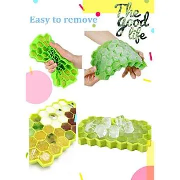Farielyn-X Ice Cube Trays,2 Pack Food Grade Silicone Rubber Flexible and BPA Free 74 Cubes Ice Trays with Lid Stackable Easy Release Mini Cocktail Whiskey Ice Cube Mold Storage Containers-Green&Yellow