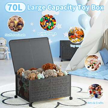 PHINOX Toy Box Storage with Wheels for Kids - 70L