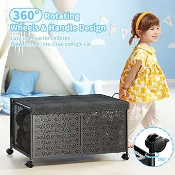 PHINOX Toy Box Storage with Wheels for Kids - 70L