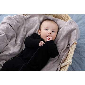 O2 BABY Baby Boys Girls Organic Cotton Zip Front Sleeper Pajamas, Footed Sleep 'n Play（0-3Months, Black）
