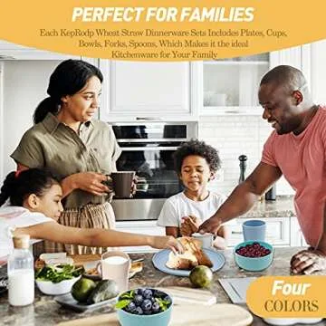 KepRodp Wheat Straw Dinnerware Sets 28Pcs, Dinner Plates and Bowls Sets, Cups, Forks, Spoons, Unbreakable & Microwave Safe Dinnerware, Eco-friendly Reusable Plates, Wheat Straw Cereal Bowls, Gift
