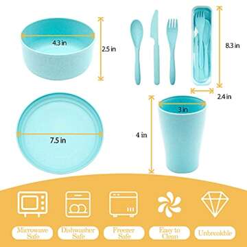 KepRodp Wheat Straw Dinnerware Sets 28Pcs, Dinner Plates and Bowls Sets, Cups, Forks, Spoons, Unbreakable & Microwave Safe Dinnerware, Eco-friendly Reusable Plates, Wheat Straw Cereal Bowls, Gift