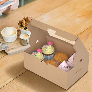 X-Chef Cupcake Boxes - 15 Packs of Food Grade Kraft Bakery Boxes with Inserts and Display Windows