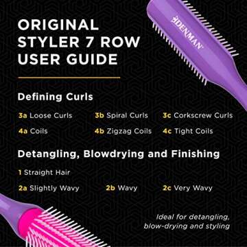 Denman Curly Hair Brush D3 (African Violet) 7 Row Styling Brush for Detangling, Separating, Shaping and Defining Curls - For Women and Men