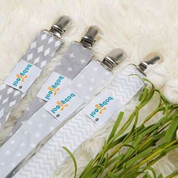 Babygoal Baby Pacifier Clips with Pacifier Case, 4 Pack Pacifer Holder for Girls and Boys Fits for All Pacifier Styles, Baby Toys and Baby Gift 4MP07-HZ
