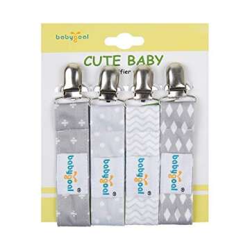 Babygoal Baby Pacifier Clips with Pacifier Case, 4 Pack Pacifer Holder for Girls and Boys Fits for All Pacifier Styles, Baby Toys and Baby Gift 4MP07-HZ