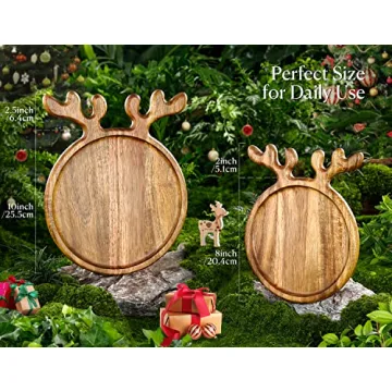 Dofira Acacia Wood Antler Handle Serving Platter 6 Inch