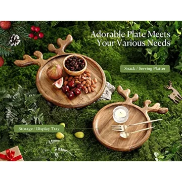 Dofira Acacia Wood Antler Handle Serving Platter 6 Inch