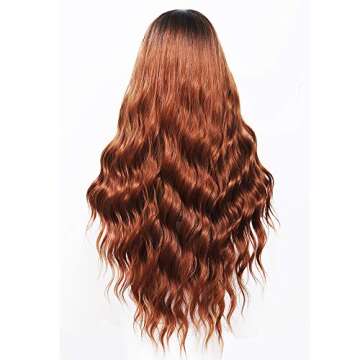 ANDRIA Ombre Red Brown Curly Bangs Wig for Women