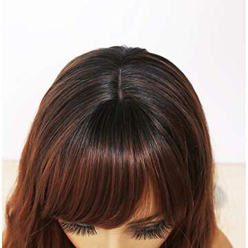 ANDRIA Ombre Red Brown Curly Bangs Wig for Women