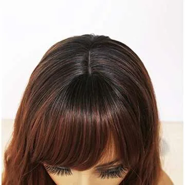 ANDRIA Ombre Red Brown Curly Bangs Wig for Women