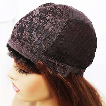 ANDRIA Ombre Red Brown Curly Bangs Wig for Women