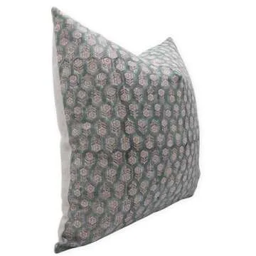 Fabritual Thick Linen Throw Pillow Cover - Sustainable Handmade Cushion with Floral Print