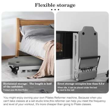 SENDIAN Foldable Pilates Equipment for Home Workouts, Pilates Reformer Machine for Home and Gym, Pilates Exercise Equipment with Jump Board, Additional 5 Color Cords (Gray)