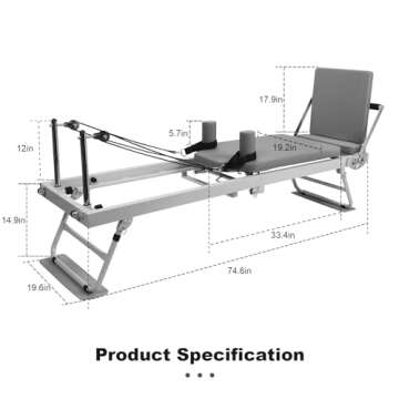 SENDIAN Foldable Pilates Equipment for Home Workouts, Pilates Reformer Machine for Home and Gym, Pilates Exercise Equipment with Jump Board, Additional 5 Color Cords (Gray)