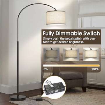 Dimmable Floor Lamp Modern Arc Design with Adjustable Shade