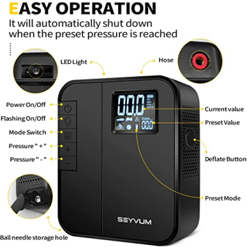 SEYVUM Portable Tire Inflator 150PSI Fast Inflation